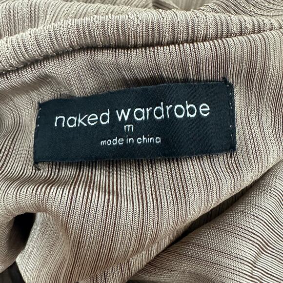 Naked Wardrobe Womens Ruched Bodycon Stretch Pull-On Taupe Mini Skirt Medium - Picture 3 of 5